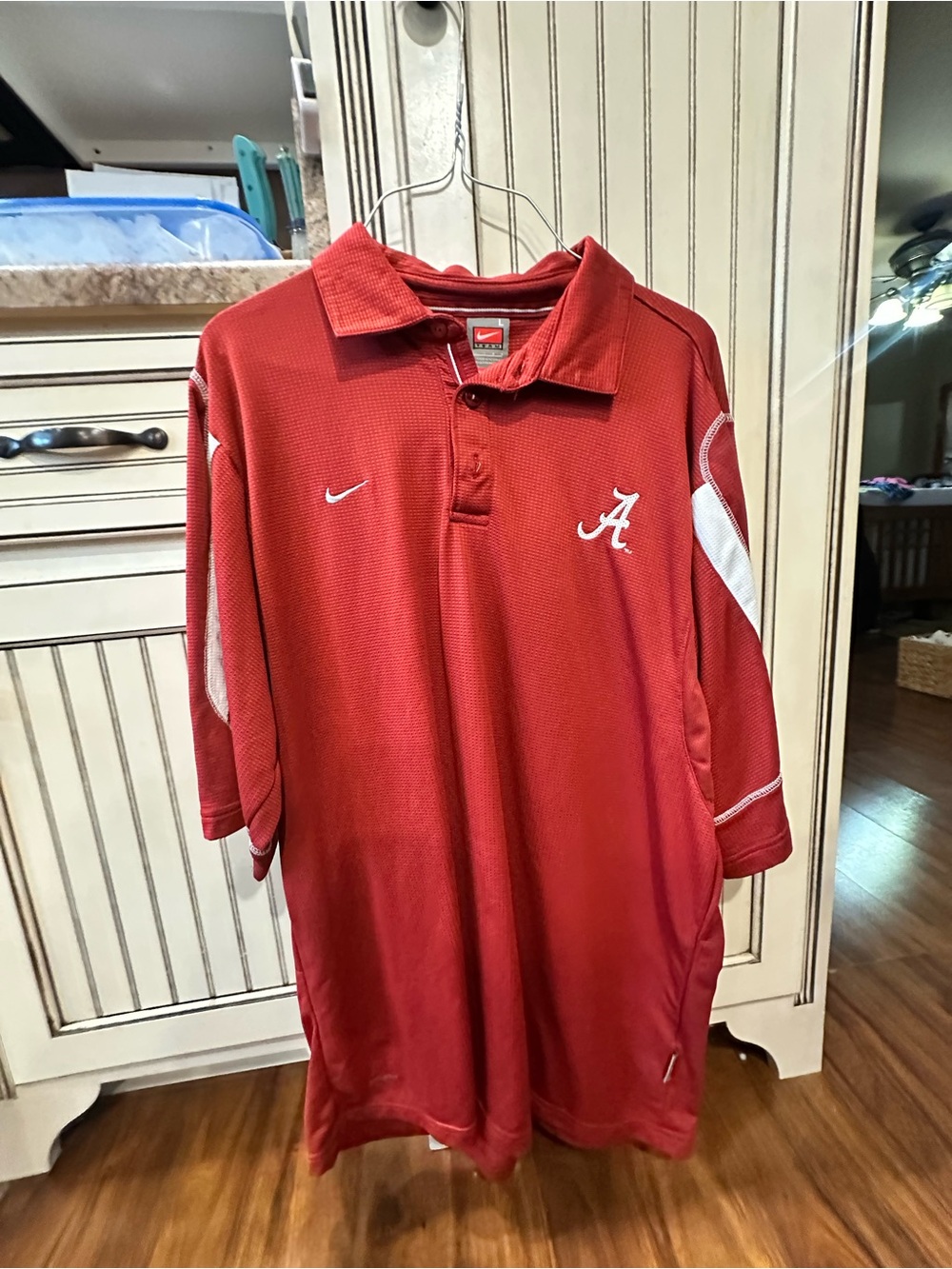 Red Polo with White Accent and 'A' Script Logo